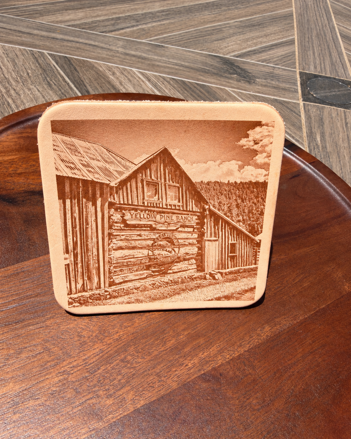 Custom Engraved Leather Coaster Set of 4 – Personalized Photo, Logo or Design