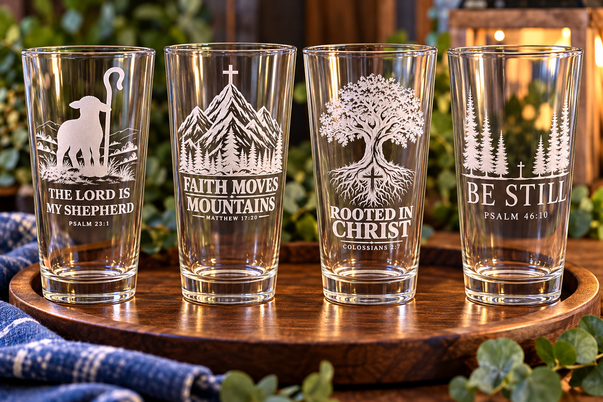 Scripture Highball Glass Set – Engraved Bible Verse Glasses