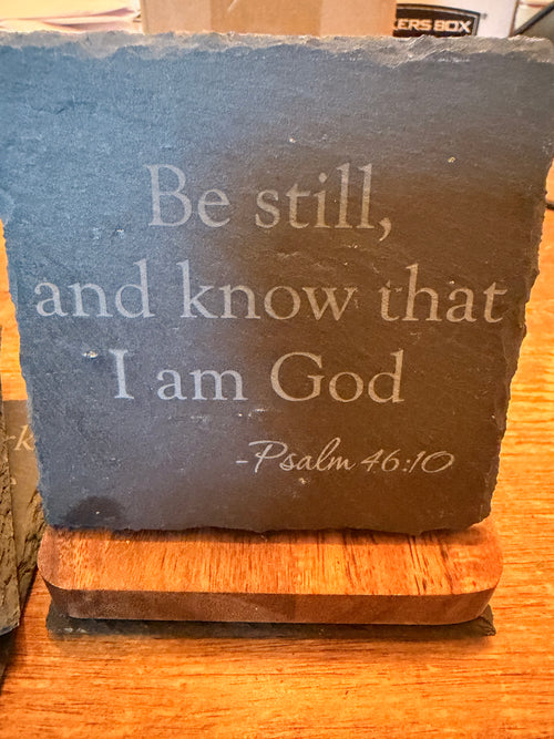 Engraved Scripture Slate Coaster Set – 4 Bible Verse Coasters