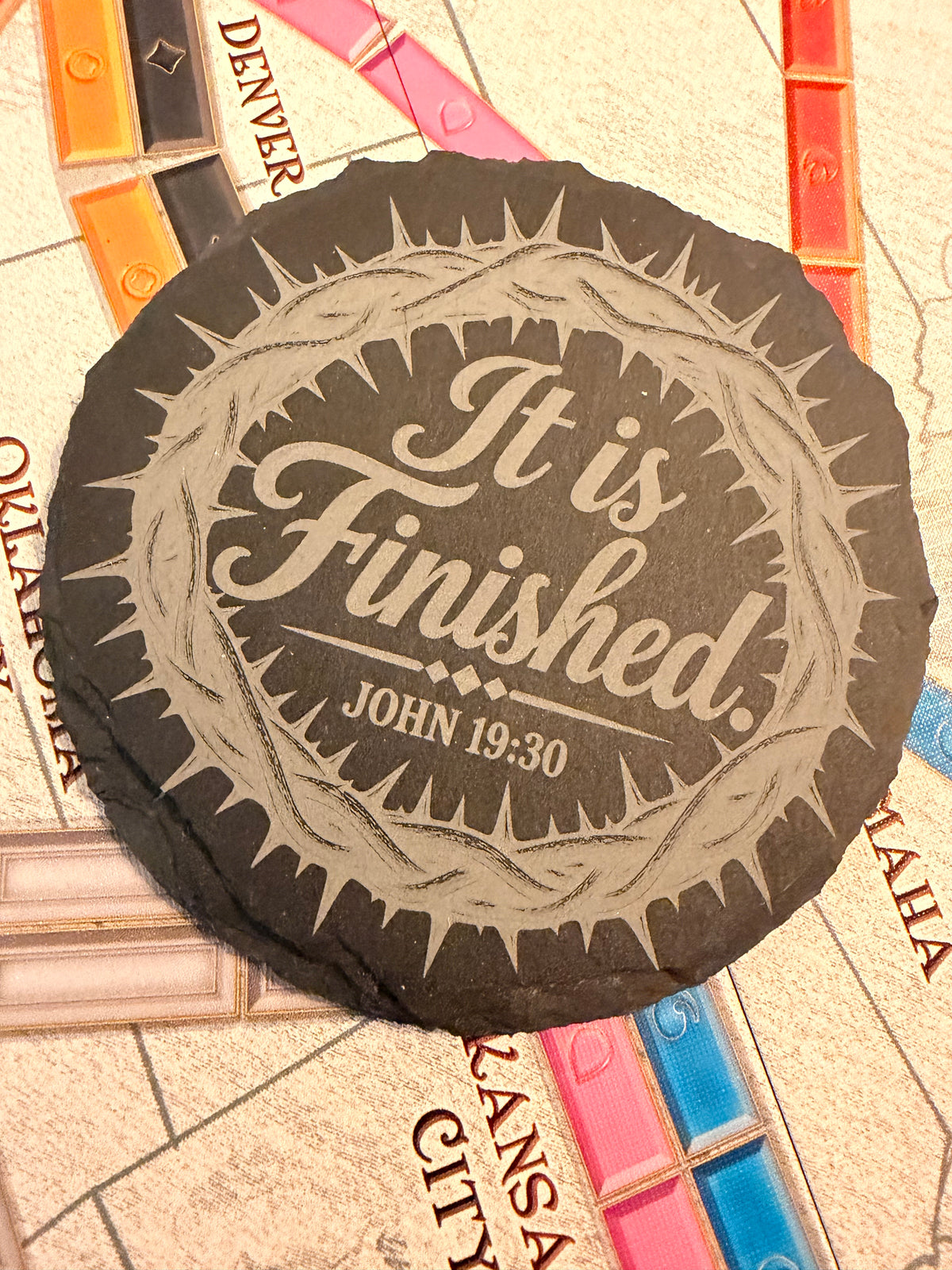 Engraved Scripture Slate Coaster Set – 4 Round Bible Verse Coasters
