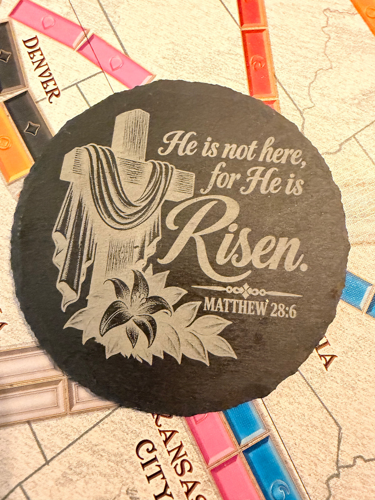 Engraved Scripture Slate Coaster Set – 4 Round Bible Verse Coasters