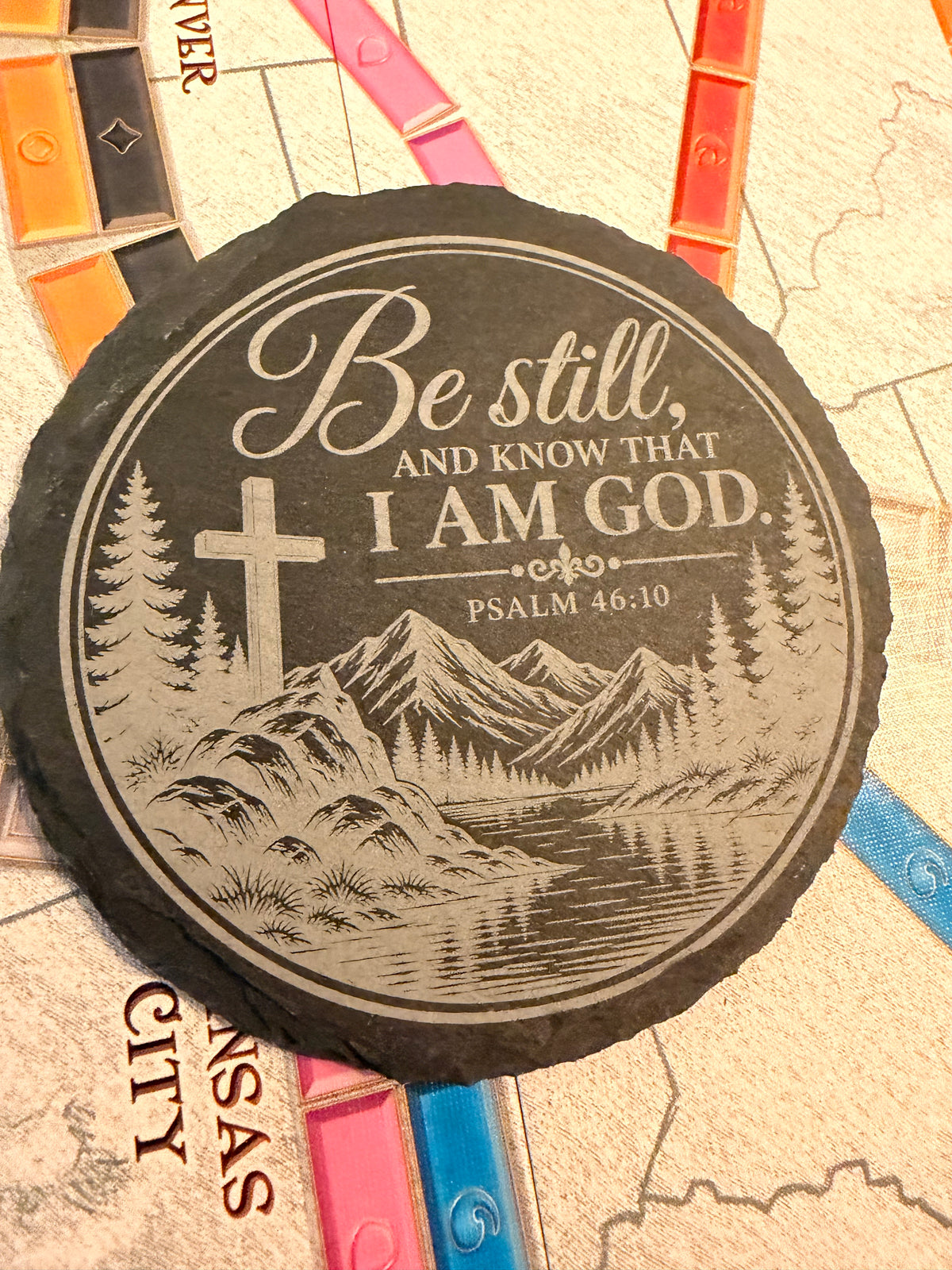 Engraved Scripture Slate Coaster Set – 4 Round Bible Verse Coasters